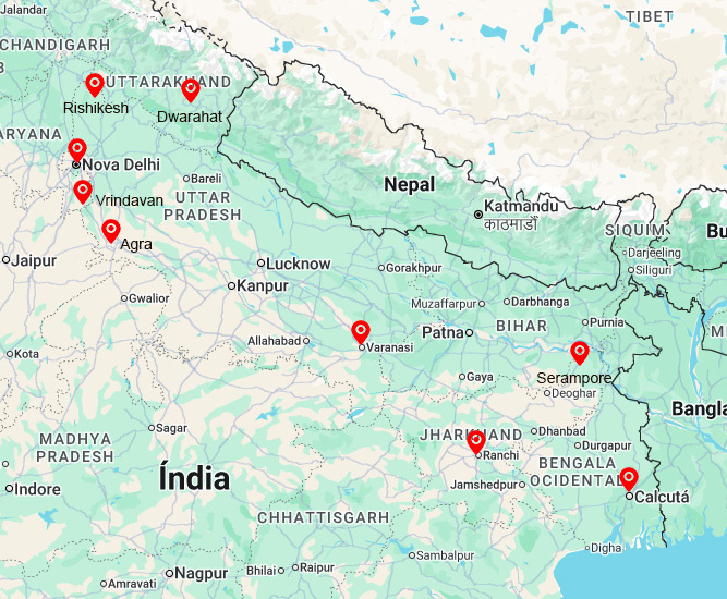 Peregrinação de Yogananda mapa