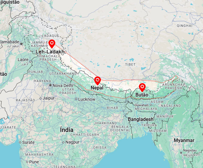 Viagem Terra dos Himalaias Mapa